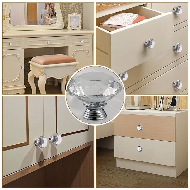 Mtsooning 40mm Crystal Glass Knob, 4PCS Diamond Shape Pulls, Clear Glass Drawer Handle for Closet Cabinet, Kitchen Bathroom Cupboards, Dresser, Bookcase, Wardrobe - Image 4